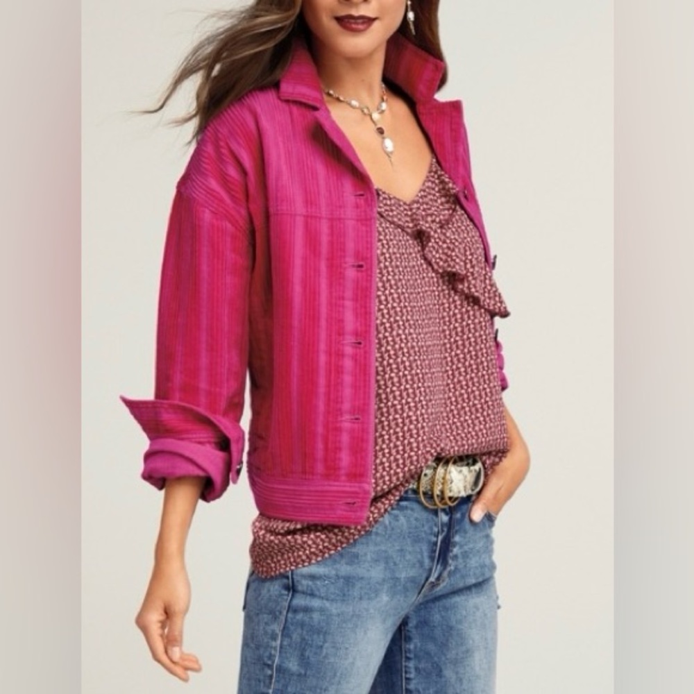 Cabi Cheeky Topper Corduroy Jacket Cotton Ling Sleeve Hot Pink Size XS